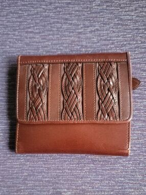 Etienne Aigner Brown Leather Vintage Foldover Wallet with Embossed Logo